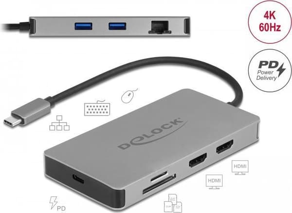 Delock USB Type-C™ dockningsstation 4K - Dual HDMI MST / USB 3.2 / SD / LAN / PD 3.0 (87004)