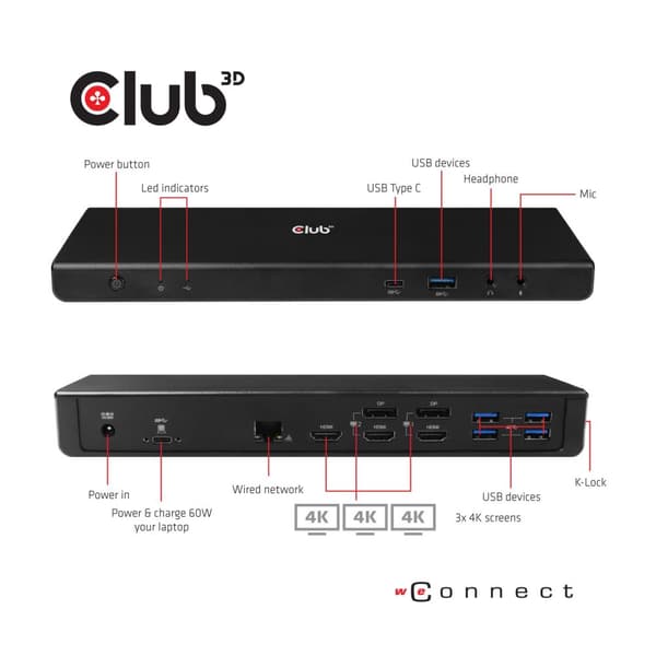 Club 3D Club3D 4K dockingstation USB3 TypC ->6xUSB3/DP/HDMI/LAN/Audio bl. detailhandel (CSV-1562)