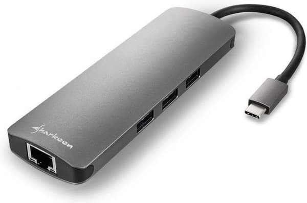 Sharkoon USB 3.0 Type C Combo Adapter Interfacekort/Adapter HDMI,RJ-45,USB 3.0 Grå