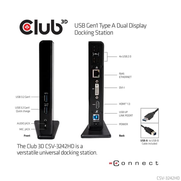 Club 3D Club3D SenseVision USB3.0 Dual Display -telakointiasema – USB-telakointiasema (CSV-3242HD)