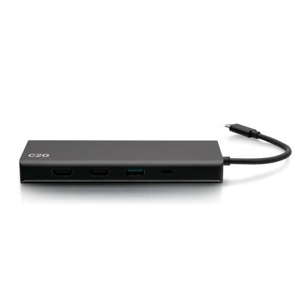 C2G USB-C 9-in-1 Dual Display -telakointiasema, jossa HDMI, Ethernet, USB, 3,5 mm:n ääni ja virransyöttö jopa 60 W - 4K 30 Hz (TAA-yhteensopiva) - Tel