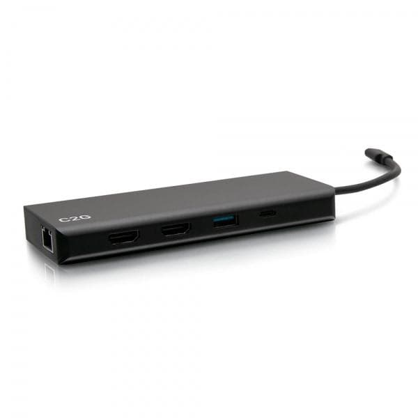 C2G USB-C 9-in-1 Dual Display -telakointiasema, jossa HDMI, Ethernet, USB, 3,5 mm:n ääni ja virransyöttö jopa 60 W - 4K 30 Hz (TAA-yhteensopiva) - Tel