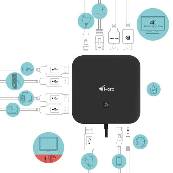 i-tec USB-C HDMI DP Dock PD100W USB-C 2x