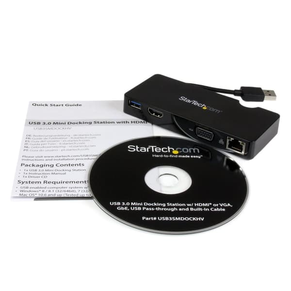 StarTech.com Universal USB3.0 Mini Dockningsstation för bärbar dator med - HDMI eller VGA, Gigabit Ethernet - USB-dockningsstation - GigE (USB3SMDOCKH