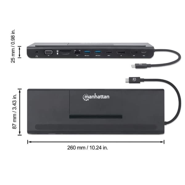Manhattan 153478 USB-C dockingstation til bærbar computer Velegnet til mærke: Universal Inkl. opladningsfunktion