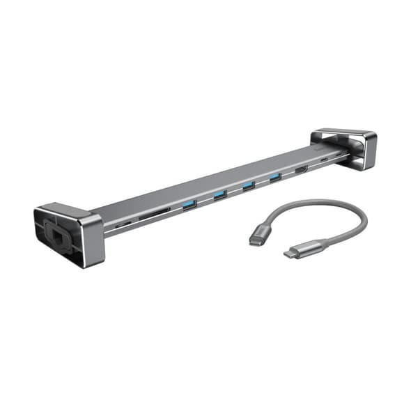 Hama USB C Hub 9-ports dockingstation med aftagelige fødder (multiport-adapter 1x HDMI 4K, 4x USB-A, 1x USB-C PD, 1x LAN Gigabit Ethernet, 2x kortlæse