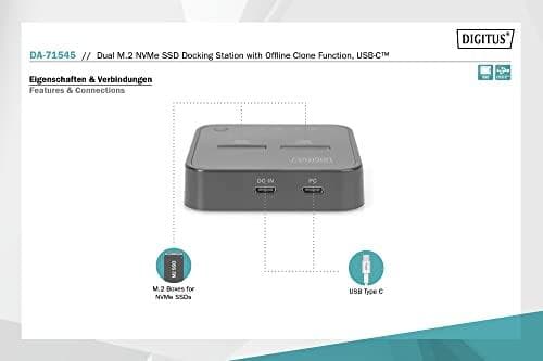 Digitus Dual M.2 NVMe SSD -telakointiasema offline-kloonitoiminnolla, USB-C™
