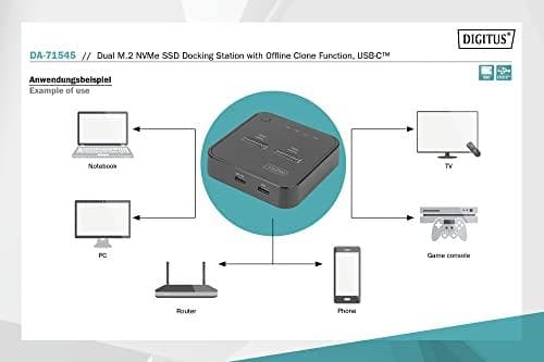 Digitus Dual M.2 NVMe SSD -telakointiasema offline-kloonitoiminnolla, USB-C™