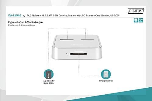 Digitus M.2 NVMe + M.2 SATA SSD-dockningsstation med SD Express-kortläsare, USB-C™