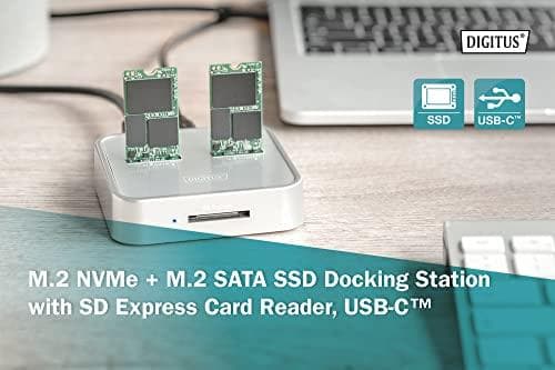 Digitus M.2 NVMe + M.2 SATA SSD-dockningsstation med SD Express-kortläsare, USB-C™