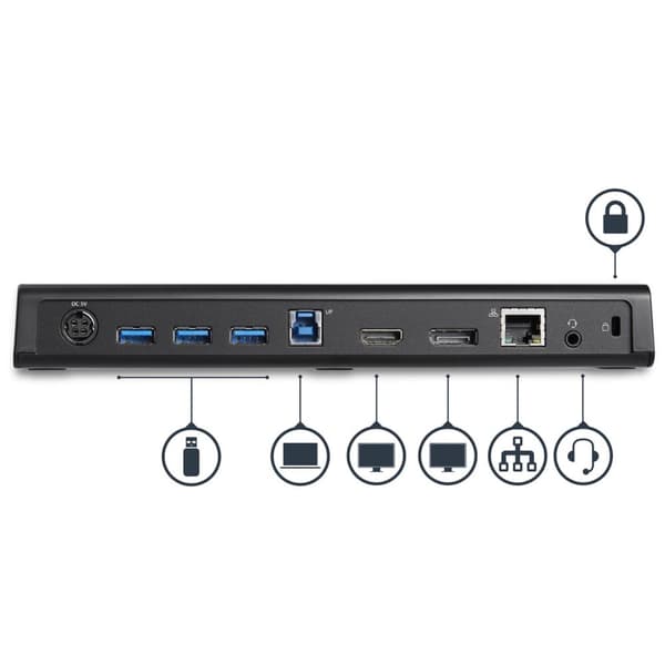 StarTech.com USB 3.0-dockingstation - Windows/macOS-kompatibel - Dobbeltskærme, HDMI/ DisplayPort eller 4K Ultra HD på én skærm - Dockingstation - USB
