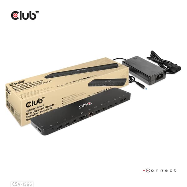 Club3D USB Gen1 Type-C Triple Display DP Alt Mode + Displaylink™ Dynamic PD -lataustelakka 120 watin virtalähteellä