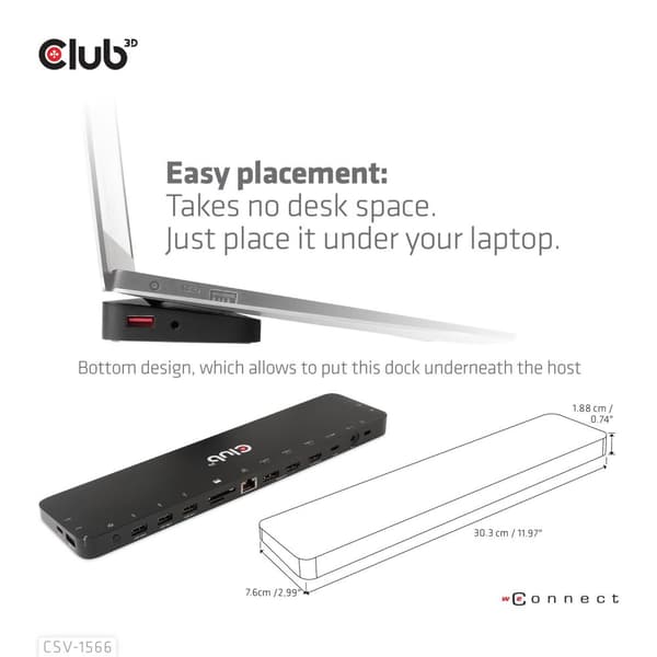 Club3D USB Gen1 Type-C Triple Display DP Alt Mode + Displaylink™ Dynamic PD -lataustelakka 120 watin virtalähteellä