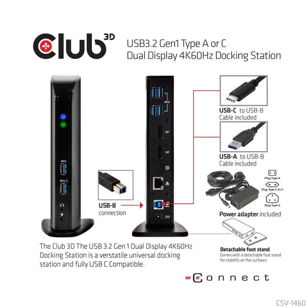 club3D CSV-1460 dockningsstation för bärbar dator Lämplig för märke: Universal Elitebook, IdeaPad, Latitude, Lenovo Thinkpad, Thinkpad, Ultrabook, Tra