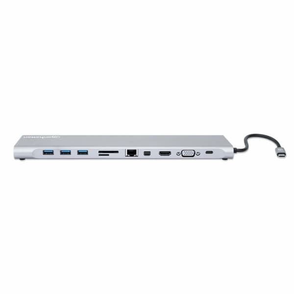 MANHATTAN USB-C PD 11-in-1 Triple Monitor Docking Station MST USB 3.2 Gen 1 Type-C Male-HDMI, Mini DisplayPort ja VGA Female (jopa 4K@30Hz), kolme USB