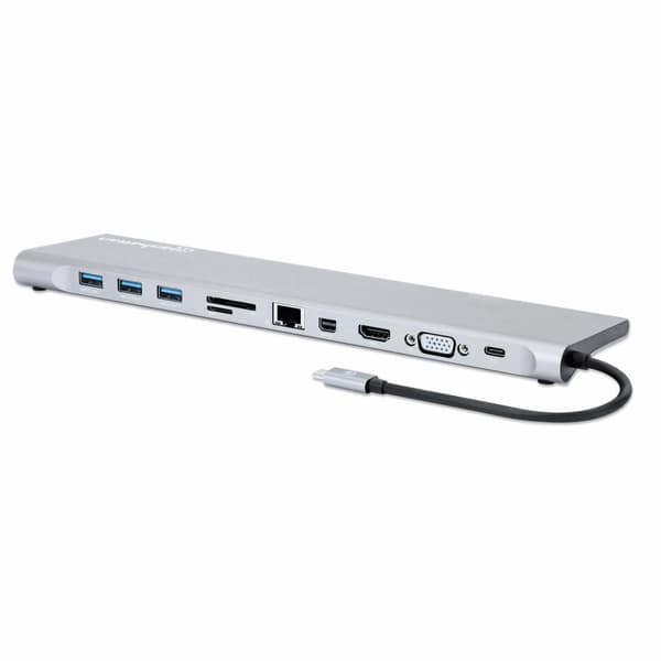 MANHATTAN USB-C PD 11-in-1 Triple Monitor Docking Station MST USB 3.2 Gen 1 Type-C Male-HDMI, Mini DisplayPort ja VGA Female (jopa 4K@30Hz), kolme USB