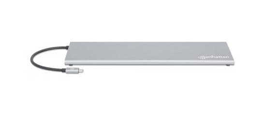 MANHATTAN USB-C PD 11-in-1 Triple Monitor Docking Station MST USB 3.2 Gen 1 Type-C Male-HDMI, Mini DisplayPort ja VGA Female (jopa 4K@30Hz), kolme USB