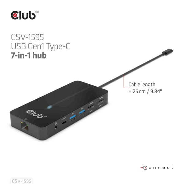 Club 3D CSV-1595 - Dockningsstation - USB-C 3.2 Gen 1 - 2 x HDMI - GigE (CSV-1595)