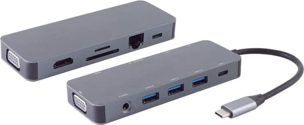 shiverpeaks ®-BASIC-S--USB-DOCK--USB-C multiport dockingstation, 11in1, HDMI, VGA, PD, hub, SD, LAN, AUX (BS14-05028)