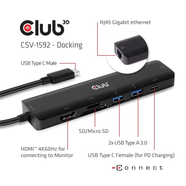 Club USB C til HDMI 4K60 + 2x USBA + RJ4
