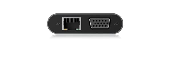 ICY BOX USB-C Dock med HDMI, USB 3.0 Hub, strømforsyning, LAN, kortlæser, lyd, VGA til MacBook og bærbar, aluminium