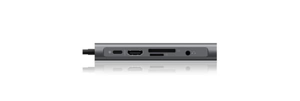 ICY BOX USB-C Dock med HDMI, USB 3.0 Hub, strømforsyning, LAN, kortlæser, lyd, VGA til MacBook og bærbar, aluminium