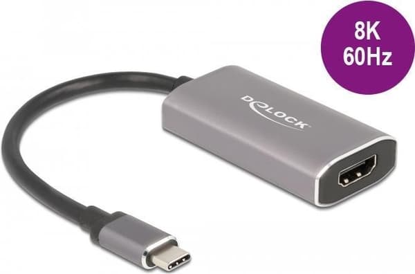 Delock - Video interface konverter - USB-C han til HDMI hun - 20 cm - grå - understøtter 8K 60 Hz (7680 x 4320) (62632) Grå