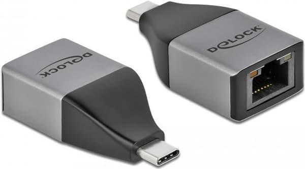 Delock USB Type-C™-adapter till Gigabit LAN 10/100/1000 Mbps – kompakt design Grå