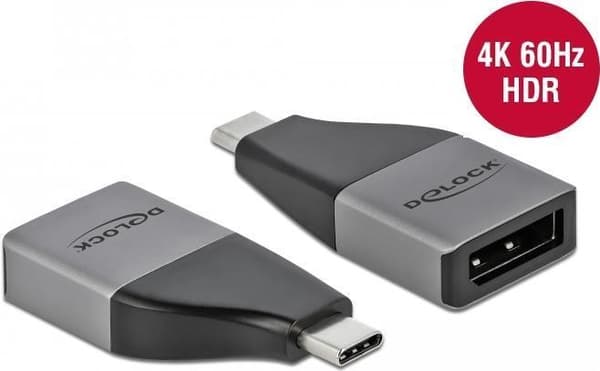 Delock - DisplayPort-adapter - USB-C (M) til DisplayPort (W) - USB 3.2 Gen 1 / DisplayPort 1.2 - understøtter 4K 60 Hz (3840 x 2160) - grå (64120)