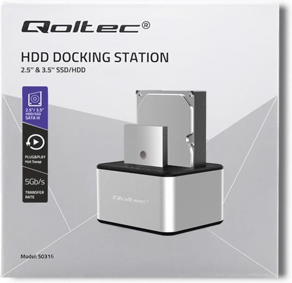 Qoltec 2x HDD/SSD-telakointiasema | 2,5/3,5 SATA | USB 3.0 | klooni.