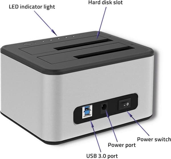 Qoltec 2x HDD/SSD-telakointiasema | 2,5/3,5 SATA | USB 3.0 | klooni.