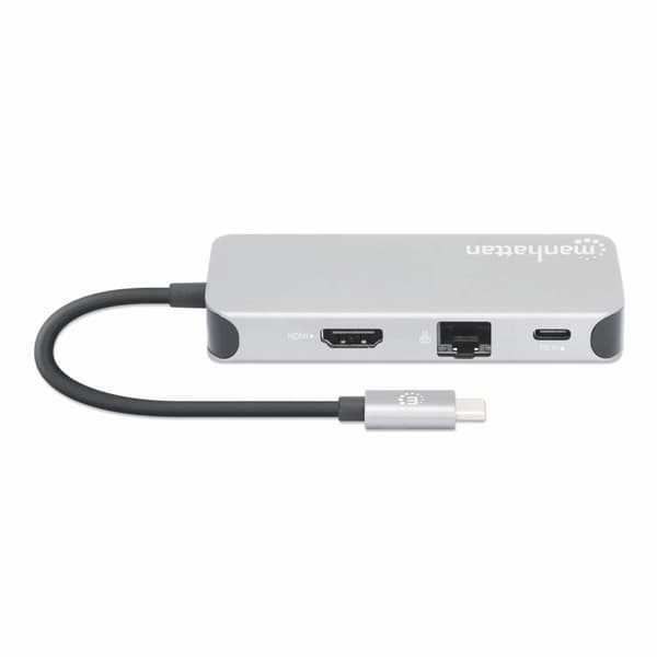 MANHATTAN USB-C 8-i-1 dockningsstation med strömförsörjning USB 3.2 Gen 1 Typ C hane till HDMI hona (4K@30Hz), tre USB-A-portar (upp till 5 Gbps), Gig