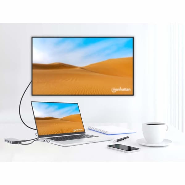 MANHATTAN USB-C 8-i-1 dockningsstation med strömförsörjning USB 3.2 Gen 1 Typ C hane till HDMI hona (4K@30Hz), tre USB-A-portar (upp till 5 Gbps), Gig