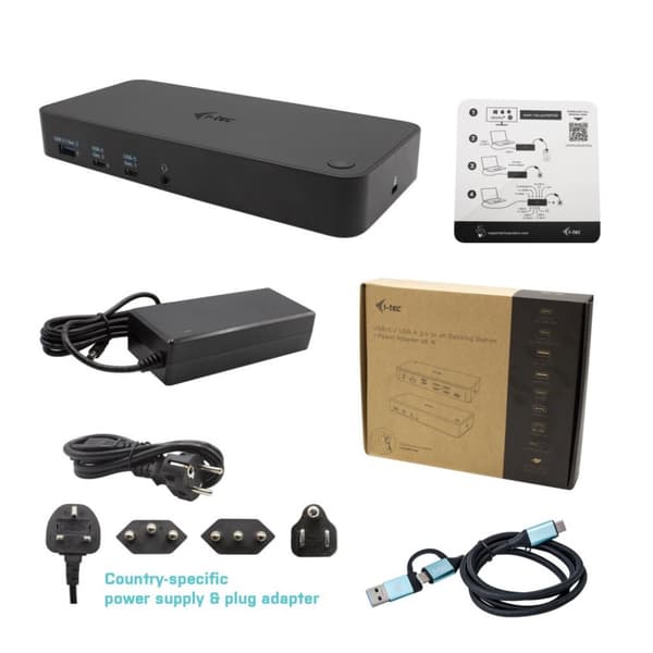 i-tec USB 3.0 / USB-C / Thunderbolt, 3x 4K dockingstation + strømforsyning 100W