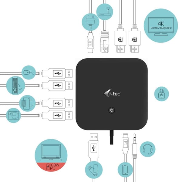 i-tec USB-C dockningsstation för dubbla skärmar (utan strömadapter)