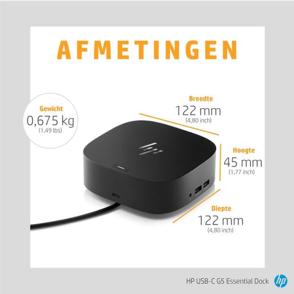 HP USB-C G5 Essential Dock - Dockningsstation för bärbar dator - Svart
