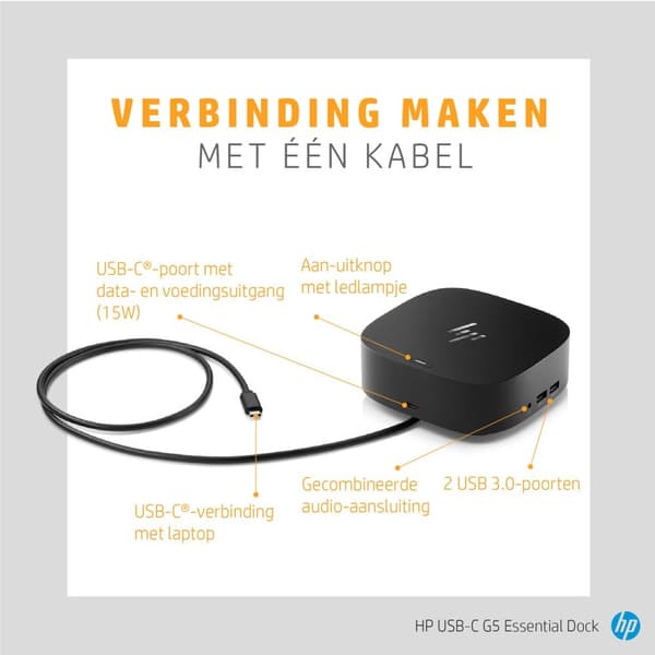 HP USB-C G5 Essential Dock - Dockningsstation för bärbar dator - Svart