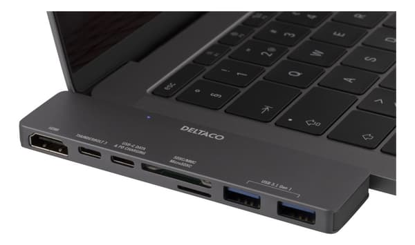 DELTACO USB-C-telakointiasema MacBook Prolle, 2016 ja uudemmat mallit