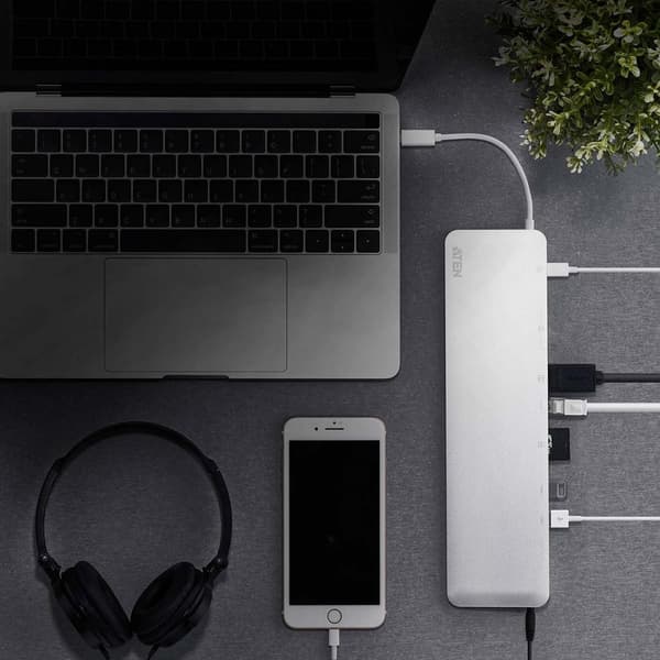 aten Telakka USB-C™ 1x DisplayPort Female / 1x HDMI Type A Female / 1x VGA Female Gigabit Telakka 11-Väylä Hopea