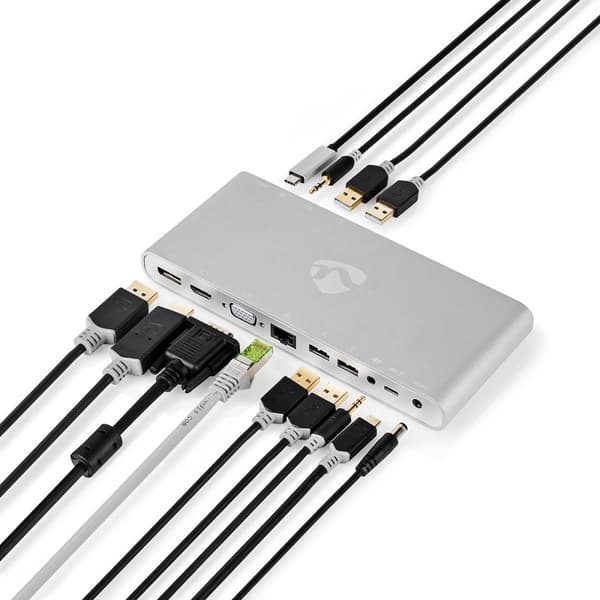 Nedis USB Docking Station | USB 3.2 Gen 1 | USB-C™ Han | DisplayPort Hun / HDMI ™ -udgang / RJ45 Hun / VGA Hun / 2 x 3.5 mm Hunstik / 2x USB-C™ / 4x U