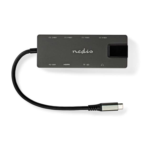Nedis USB Multi-Port Adapter | 10-i-1 | USB 3.2 Gen 1 | USB-C™ Hane | HDMI™ Utgång / RJ45 Hona / SD / 2x USB-C™ / 3.5 mm Hona / 3x USB-A Hona | 5 Gbps