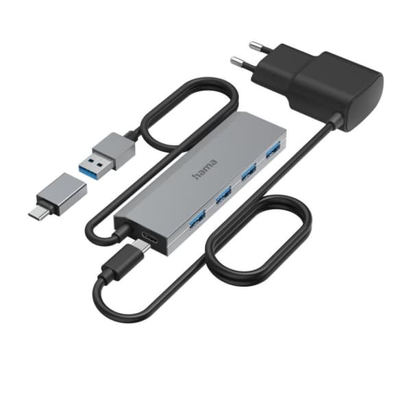 Hama USB-hubb 4-ports USB 3.2 Gen1 5 Gbit/s Inc. USB-C-adapter och strömadapter