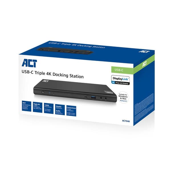 ACT AC7048 Notebook Dock & Port Replicator Kabelansluten USB 3.2 Gen 1 (3.1 Gen 1) Typ-C Svart