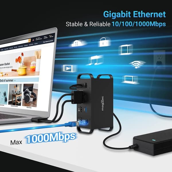 NÖRDIC 2 til 14 USB-C Macbook-dokkingstasjon to skjermer 2xHDMI 4K60Hz 7xUSB 1xUSB-C PD100W 1xRJ45 1xAudio 1xSD Thunderbolt 3/4 USB4