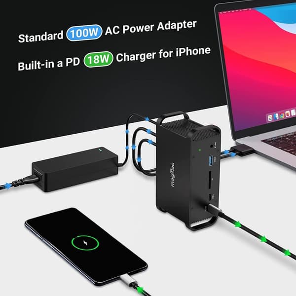 NÖRDIC 2 til 14 USB-C Macbook-dokkingstasjon to skjermer 2xHDMI 4K60Hz 7xUSB 1xUSB-C PD100W 1xRJ45 1xAudio 1xSD Thunderbolt 3/4 USB4