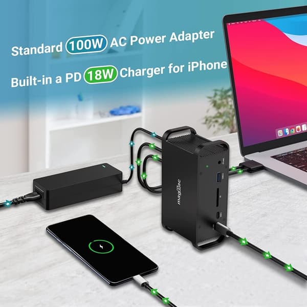 NÖRDIC 2 til 14 USB-C Macbook-dokkingstasjon to skjermer 2xHDMI 4K60Hz 7xUSB 1xUSB-C PD100W 1xRJ45 1xAudio 1xSD Thunderbolt 3/4 USB4