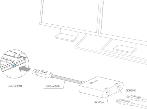 j5create JUA365-N USB 3.0 till Dual HDMI Multi-Monitor Adapter
