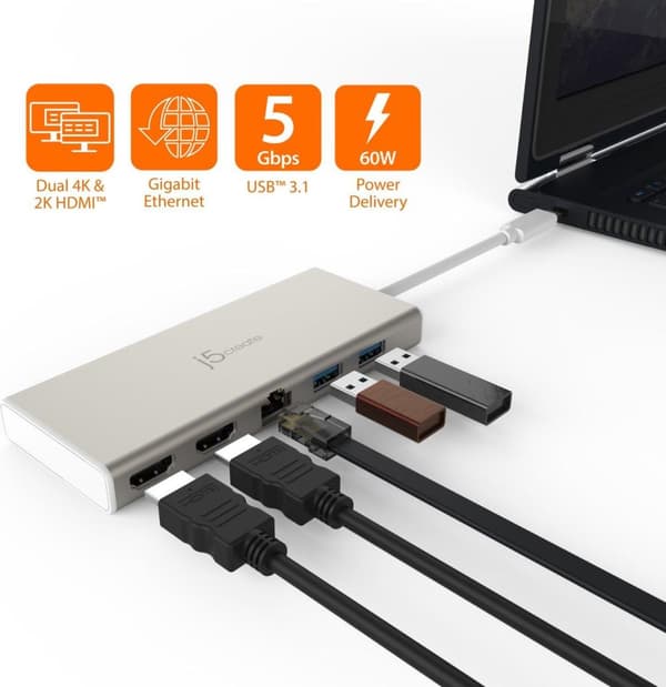 j5create JCD381-N USB Type-C Dual HDMI Mini Dock Ethernet / USB 3.1 HUB / PD2.0