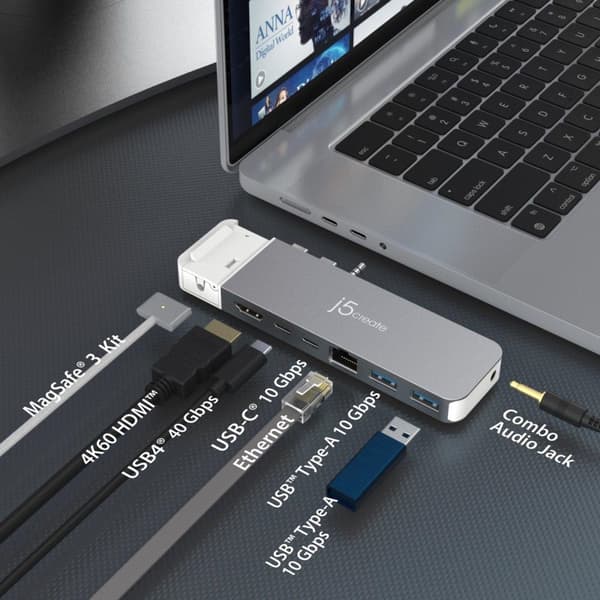 j5create 4K60 Elite Pro USB4-hub med MagSafe-kit