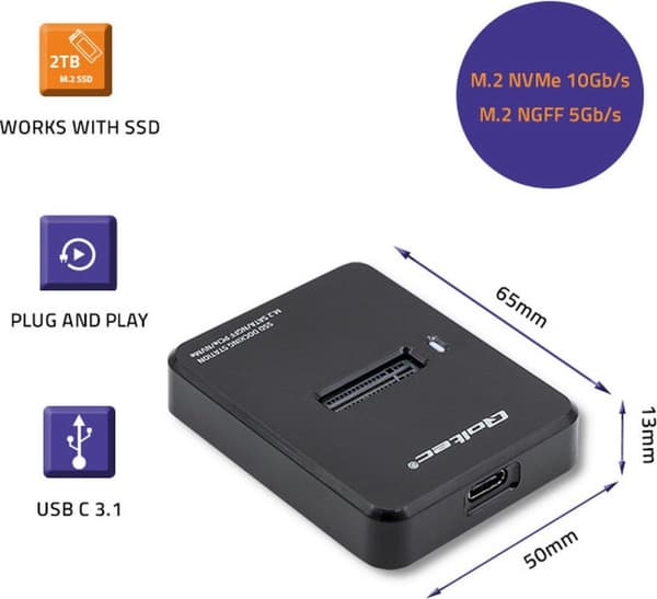Qoltec 50313 Dockingstation SSD M.2 SATA/PCIe | NGFF/NVMe | USB 3.1